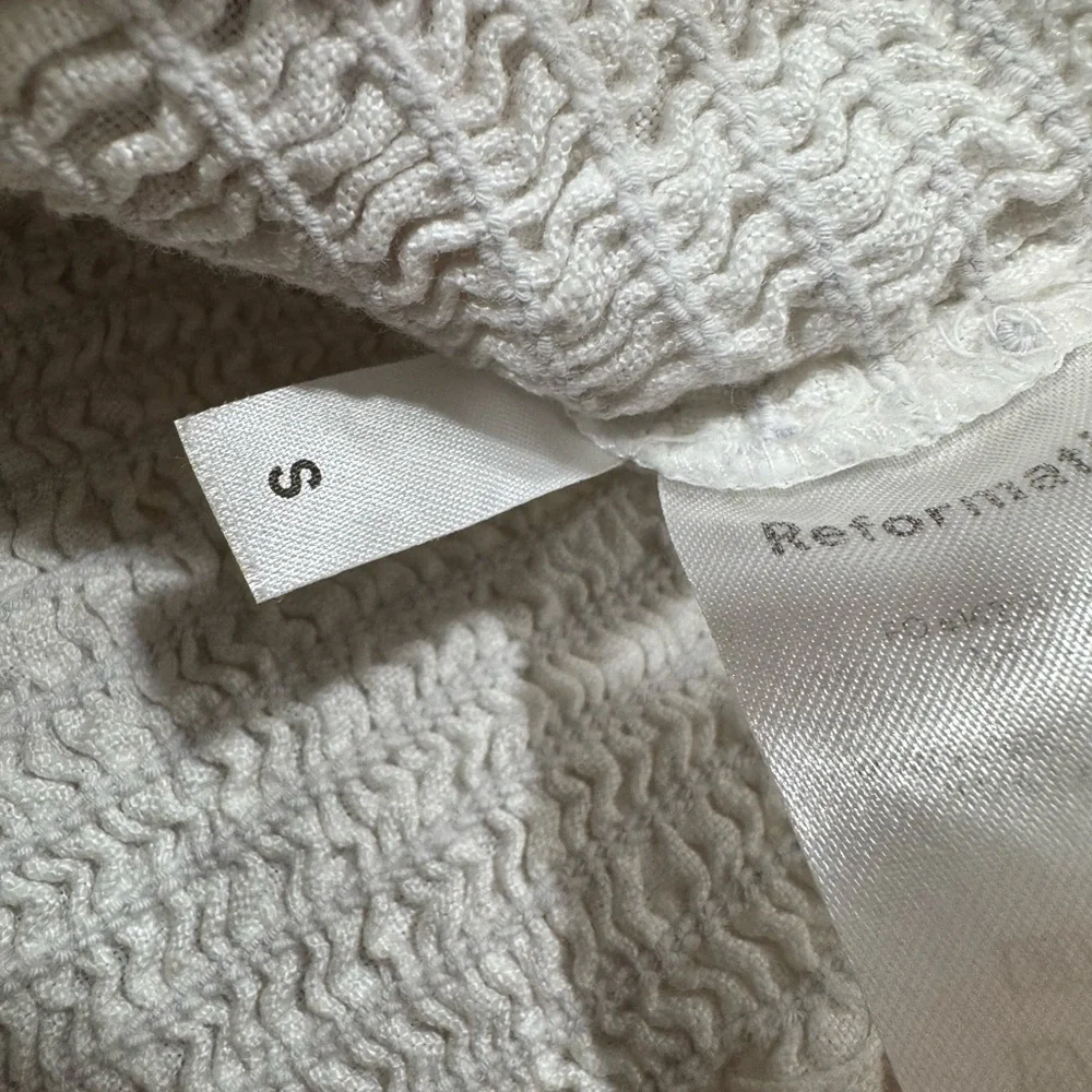 Reformation White Smocked Puff Sleeve to - Picture 5 of 6